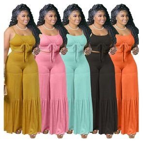 Trendy casual plus size women clothes clothing summer tank top and flare pants t